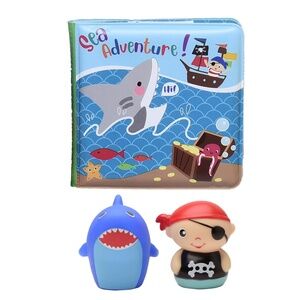 NEW 3 Piece Shark/Pirate Bath Toy Set- book and finger puppets